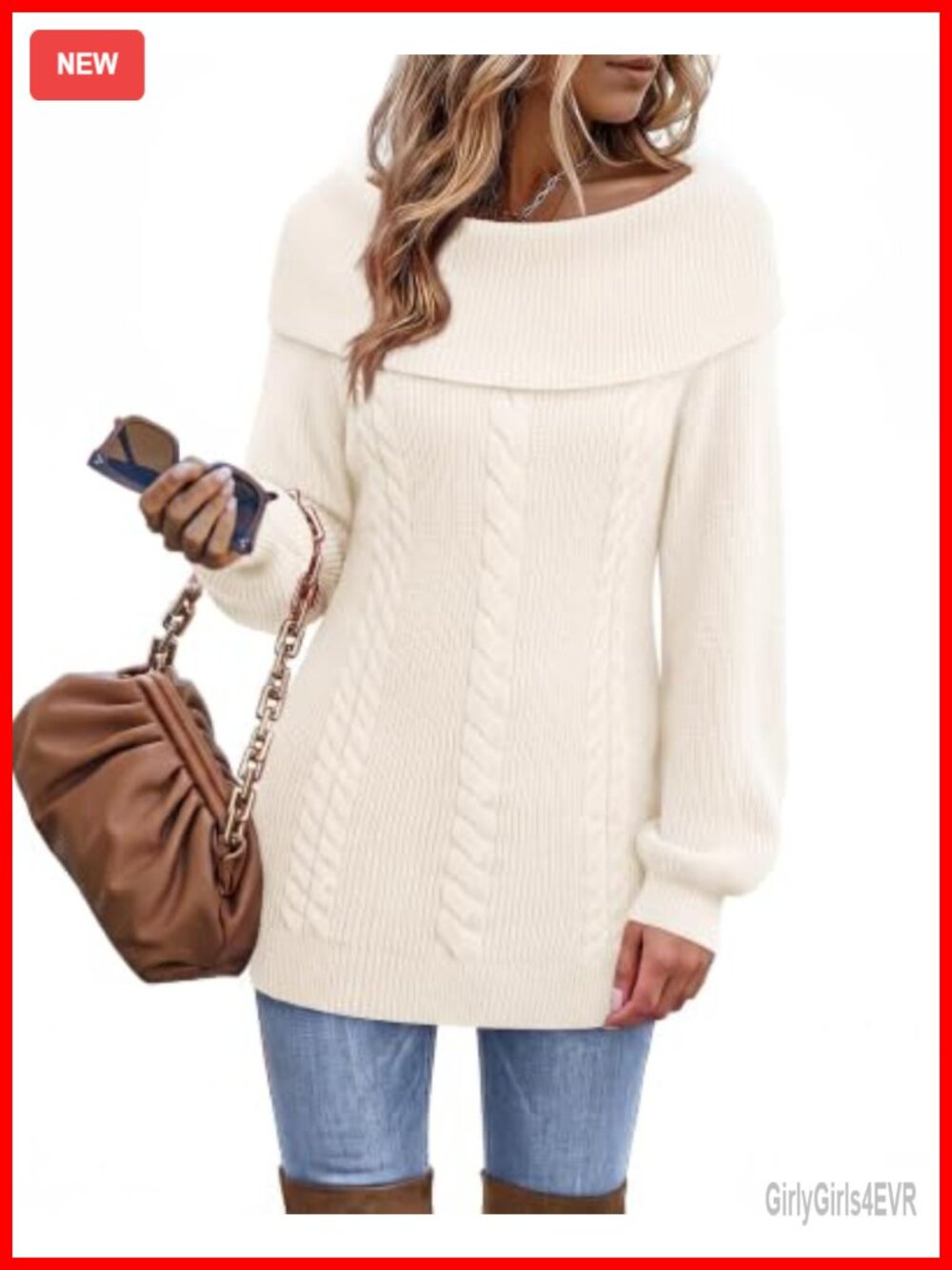 Cable Knit Pullover Tunic Sweater Long Sleeve Cowl Neck